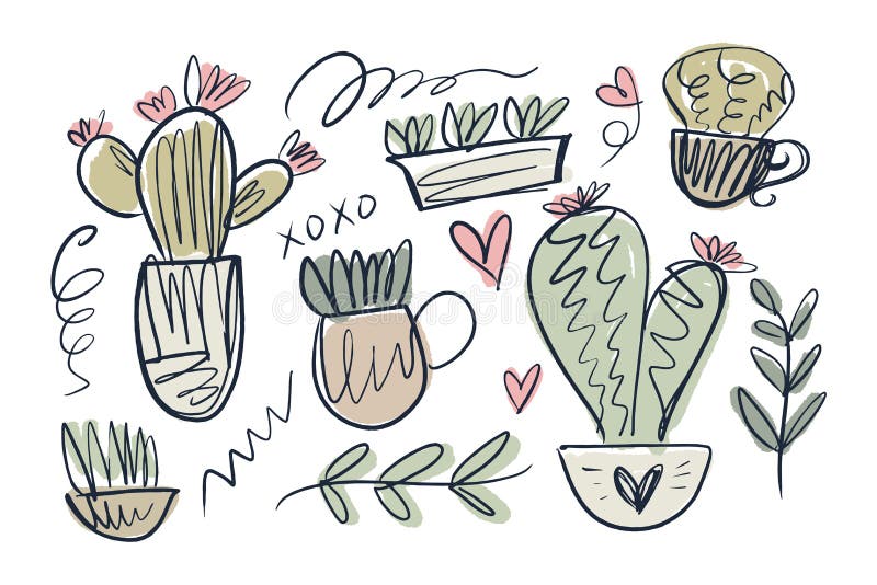 Leuke comfortabele de cactusseninzameling van het huisthema Vector graphhics vector illustratie Leuke comfortabele de cactusseninzameling van het huisthema Vector graphhics vector illustratie