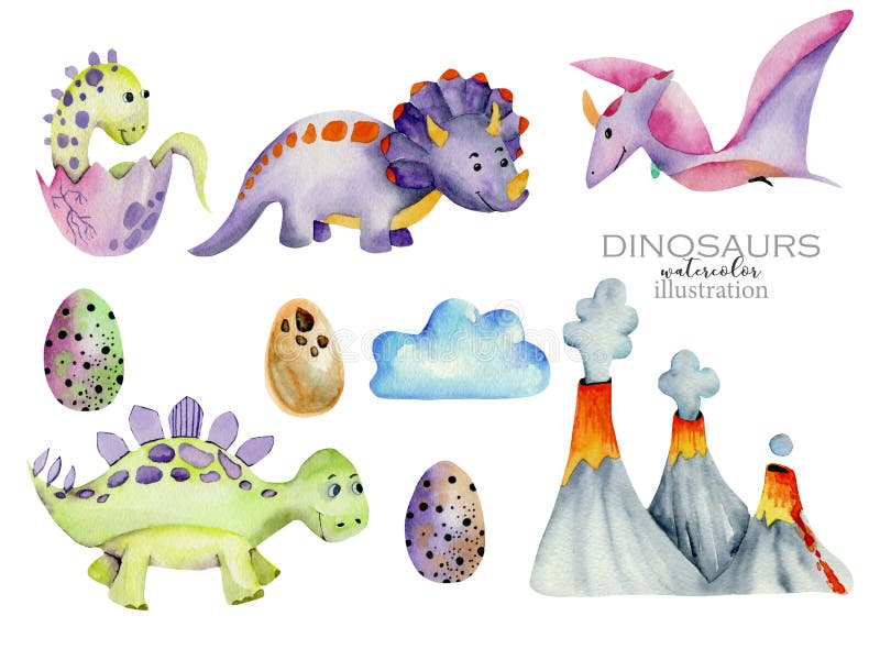 Leuke de waterverfillustratie van de dinosaurusseninzameling vector illustratie Leuke de waterverfillustratie van de dinosaurusseninzameling vector illustratie