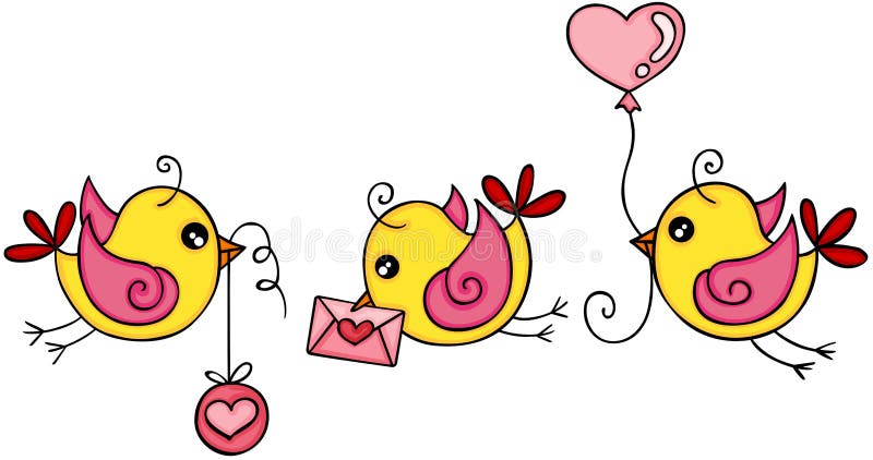 Leuke drie liefde gele vogels vector illustratie Leuke drie liefde gele vogels vector illustratie