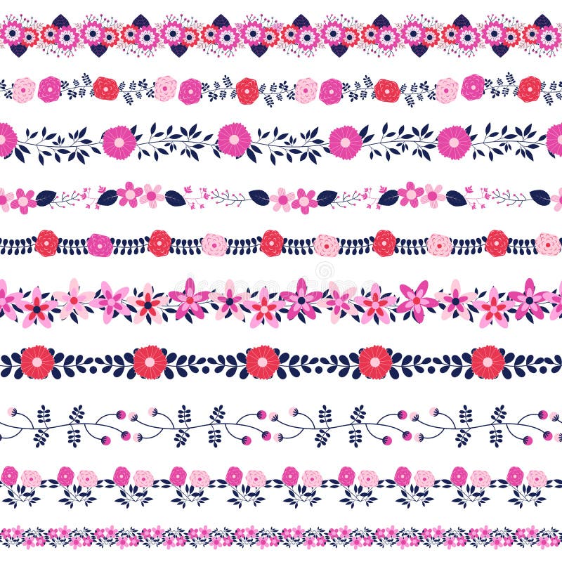 Leuke en elegante bloemengrenzen met pinkand purpere bloemen en vector illustratie Leuke en elegante bloemengrenzen met pinkand purpere bloemen en vector illustratie