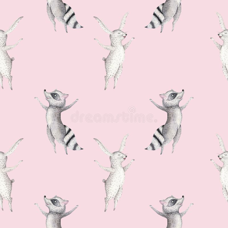 Leuke familiebaby raccon, herten en konijntje de dierlijke kinderdagverblijfgiraf, en draagt geïsoleerde illustratie Waterverfboh royalty-vrije illustratie Leuke familiebaby raccon, herten en konijntje de dierlijke kinderdagverblijfgiraf, en draagt geïsoleerde illustratie Waterverfboh royalty-vrije illustratie