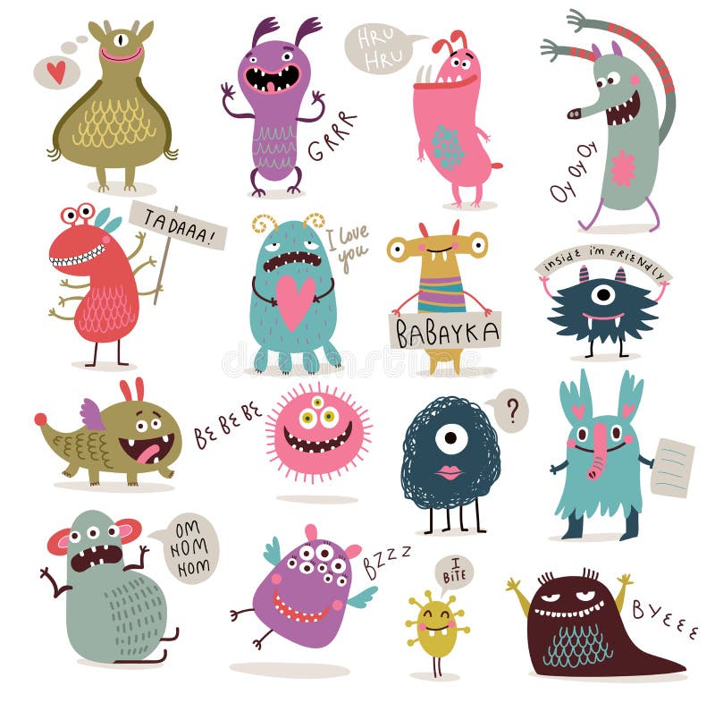 Leuke geplaatste monsters stock illustratie Leuke geplaatste monsters stock illustratie