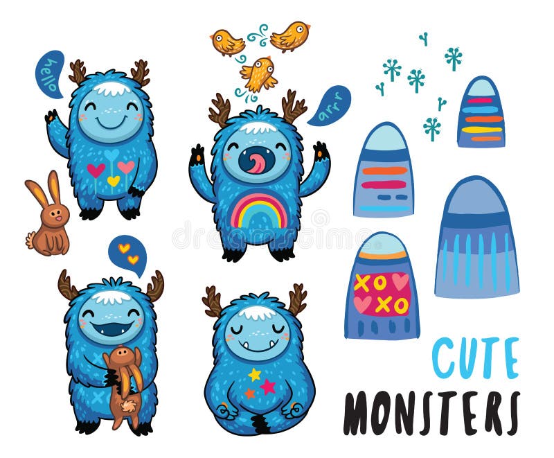 Leuke geplaatste monsters vriendschappelijke stickers Vector illustratie stock illustratie Leuke geplaatste monsters vriendschappelijke stickers Vector illustratie stock illustratie