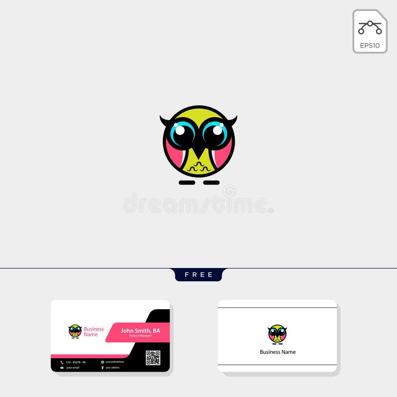 leuke het malplaatje vectorillustratie van het uil creatieve embleem, vrije adreskaartjeontwerpsjabloon royalty-vrije illustratie leuke het malplaatje vectorillustratie van het uil creatieve embleem, vrije adreskaartjeontwerpsjabloon royalty-vrije illustratie