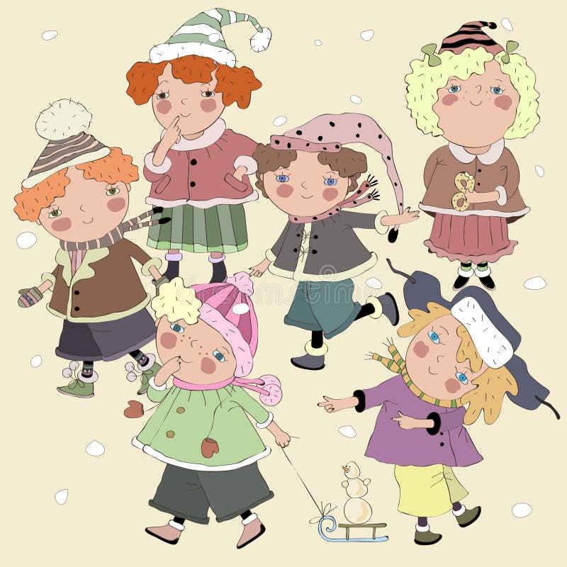 Leuke jonge geitjes en de winter royalty-vrije illustratie Leuke jonge geitjes en de winter royalty-vrije illustratie