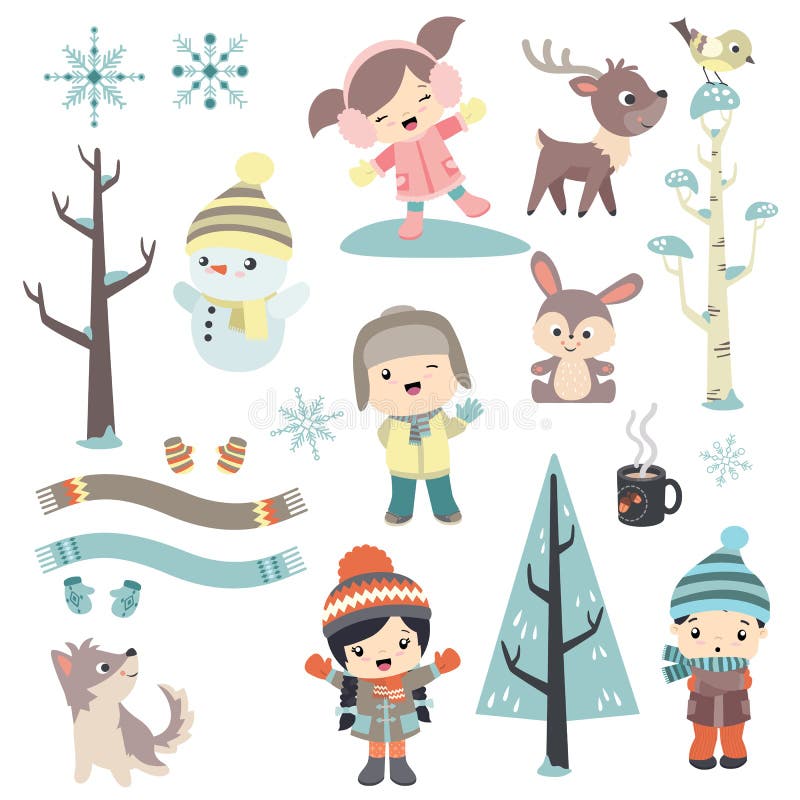 Leuke kinderen in de wintertijd royalty-vrije illustratie Leuke kinderen in de wintertijd royalty-vrije illustratie