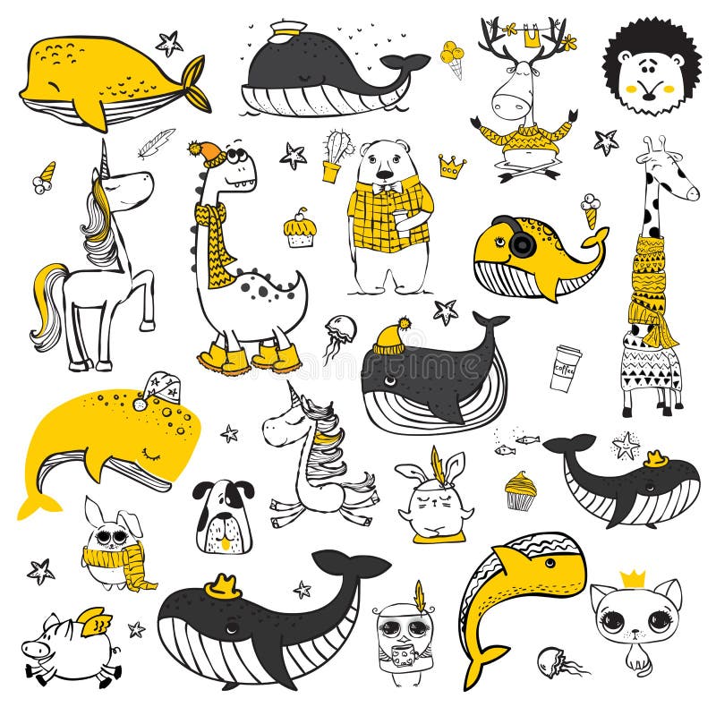 Leuke krabbel hipster dieren royalty-vrije illustratie Leuke krabbel hipster dieren royalty-vrije illustratie