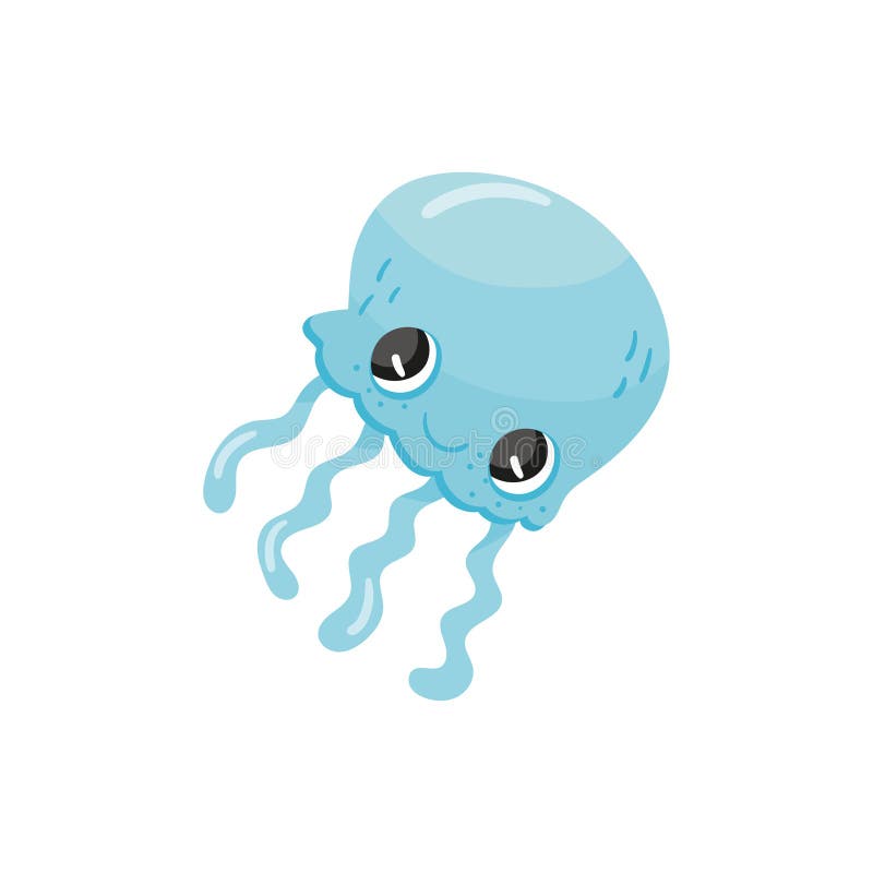 Leuke kwallen met grote glanzende ogen Blauw waterdier met lange tentakels Het onderwaterwild Beeldverhaalkarakter van royalty-vrije illustratie Leuke kwallen met grote glanzende ogen Blauw waterdier met lange tentakels Het onderwaterwild Beeldverhaalkarakter van royalty-vrije illustratie
