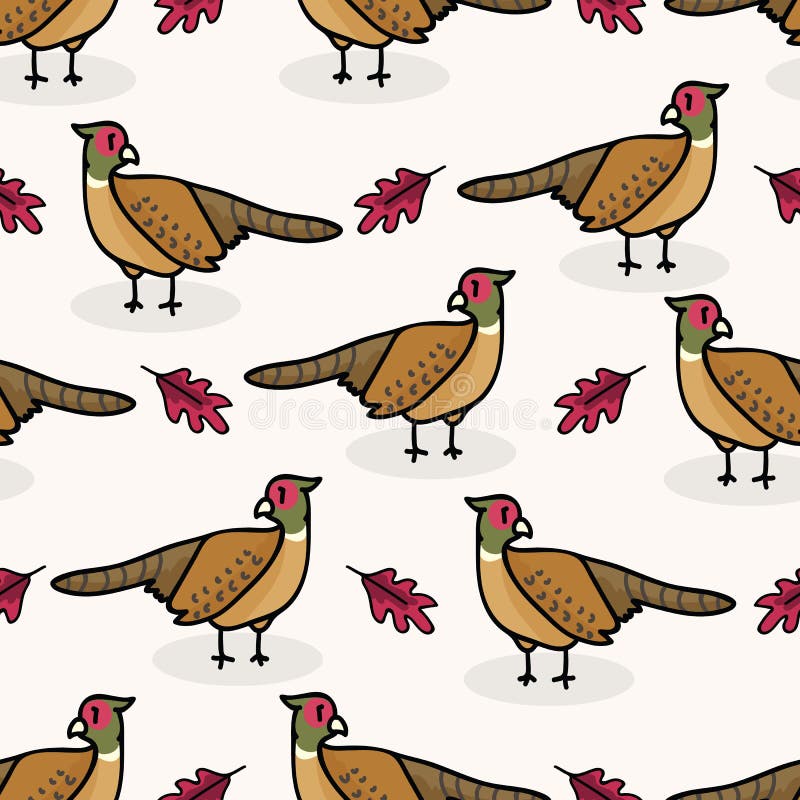 Leuke naadloze vector het patroonachtergrond van het fazantbeeldverhaal Eiken blad grafische tegel stock illustratie Leuke naadloze vector het patroonachtergrond van het fazantbeeldverhaal Eiken blad grafische tegel stock illustratie