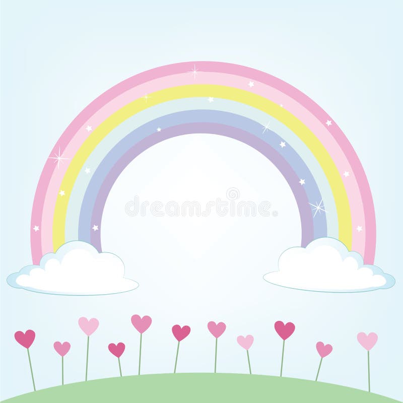 Leuke weide en wolken met regenboog kleurrijke vectorillustratie royalty-vrije illustratie Leuke weide en wolken met regenboog kleurrijke vectorillustratie royalty-vrije illustratie
