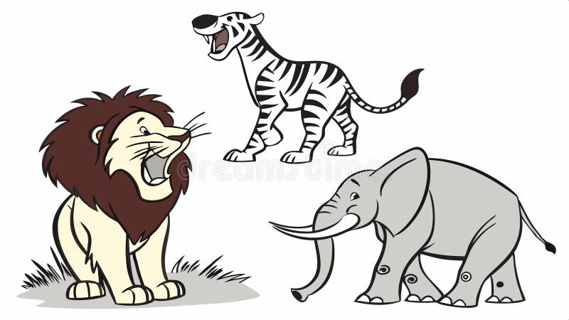 Leul zebra elefant siluete Fauna sălbatică africană design de vectori ai Generative AI royalty free illustration