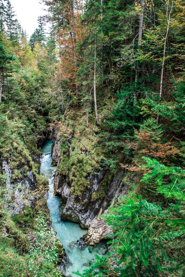 Leutaschklamm - dziki w? w? z z rzek? w alps Niemcy obrazy stock