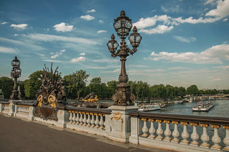 Leute auf eleganter Brücke auf der Seine in Paris lizenzfreie stockfotos Leute auf eleganter Brücke auf der Seine in Paris lizenzfreie stockfotos