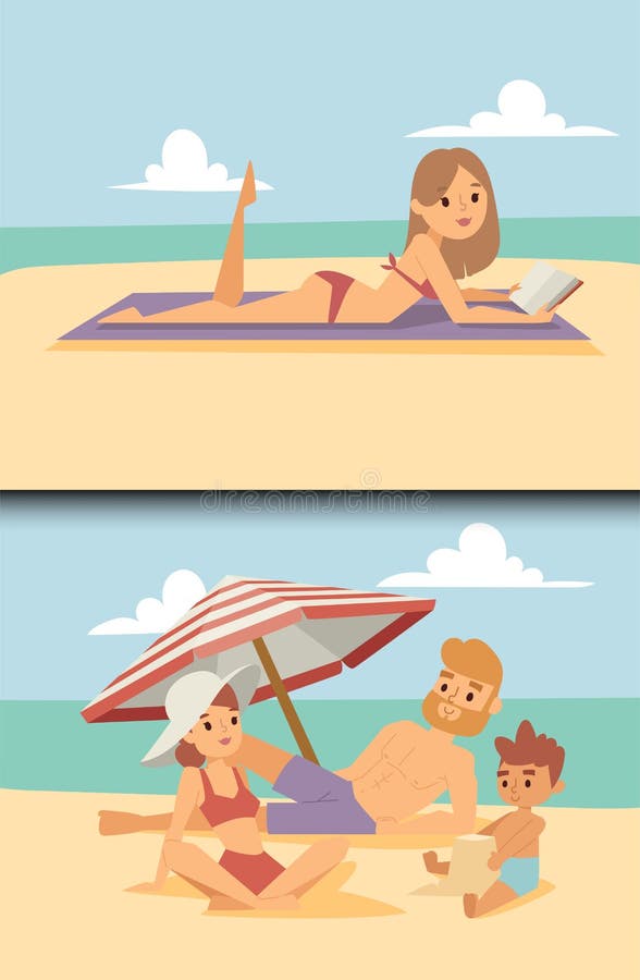 People on beach outdoors, summer friendship lifestyle sunlight teenagers fun vacation happy time cartoon characters vector illustration. People on beach outdoors, summer friendship lifestyle sunlight teenagers fun vacation happy time cartoon characters vector illustration.