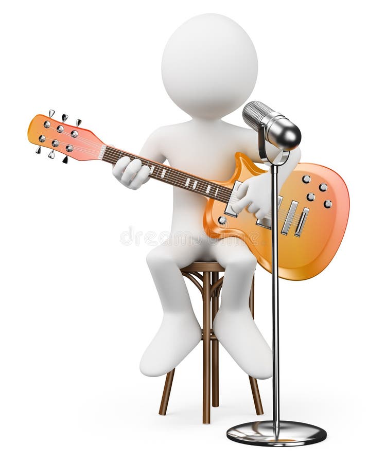 3d white people. Singer guitarist. Rock and roll star. White background. 3d white people. Singer guitarist. Rock and roll star. White background.