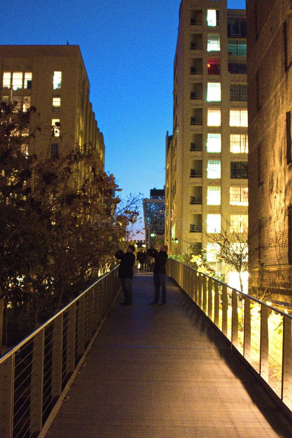 Leute, die Fotos auf der hohen Linie in NYC nachts machen stockfoto Leute, die Fotos auf der hohen Linie in NYC nachts machen stockfoto