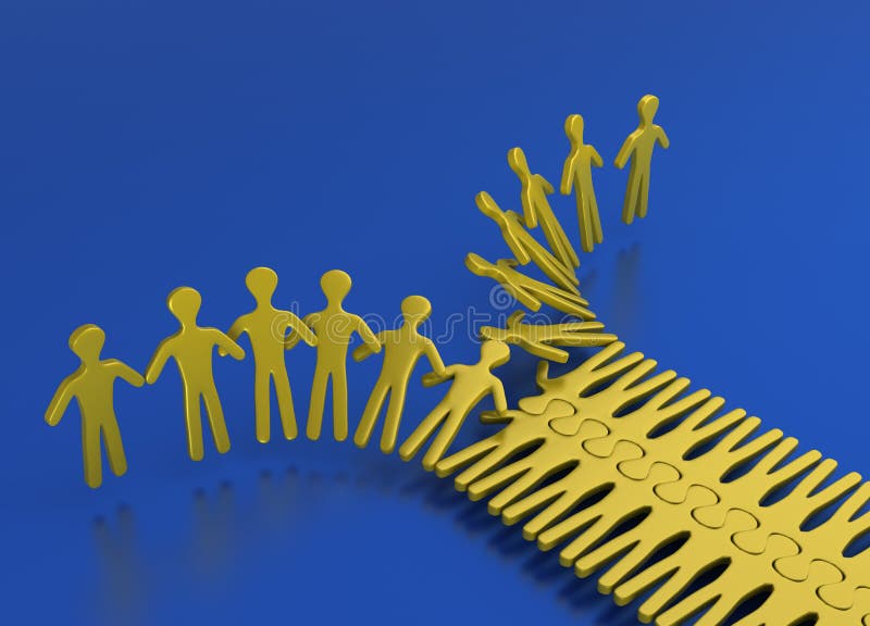 People integrating in an orderly way for strength and teamwork on a blue background. People integrating in an orderly way for strength and teamwork on a blue background