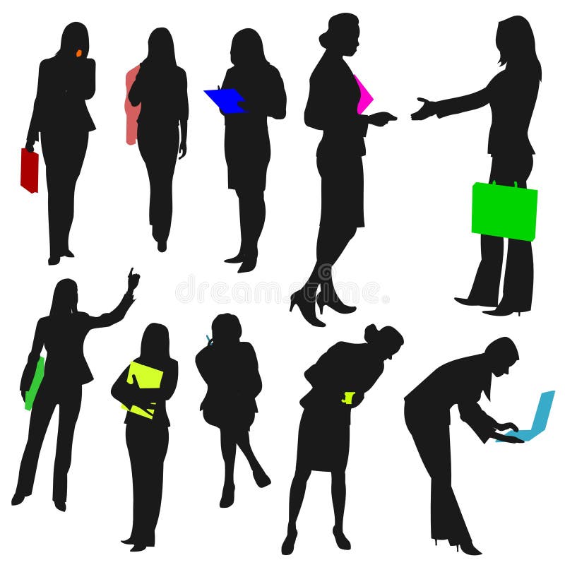 Illustration set of silhoetted women at work. Illustration set of silhoetted women at work