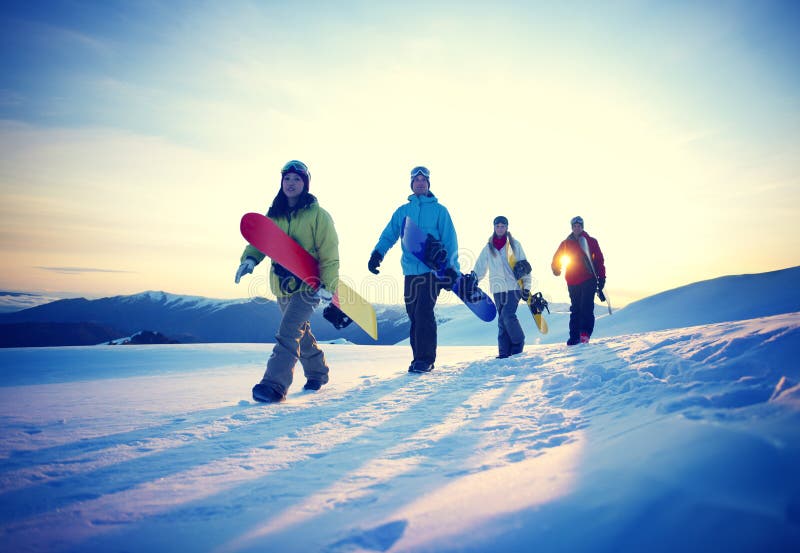 People Snowboard Winter Sport Friendship Concept. People Snowboard Winter Sport Friendship Concept