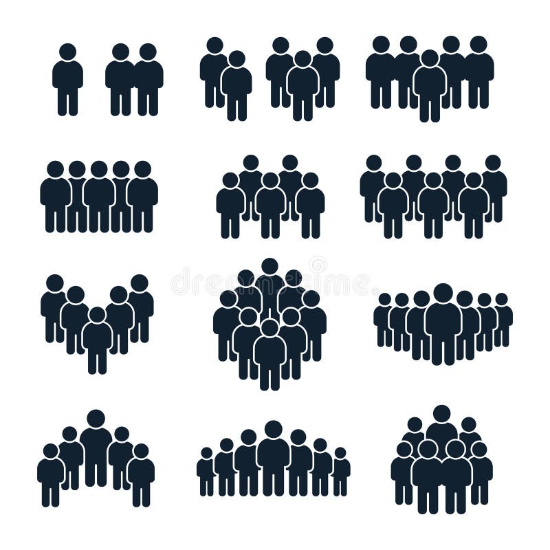 Leutegruppenikone. gesellig Geschäftspersonen-Teammanagement und verbindliche Personen silhouettieren Ikonenvektorsatz