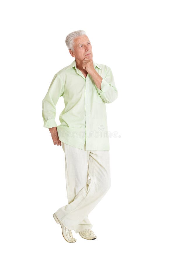 Levantamento feliz do homem superior isolado no fundo branco foto de stock royalty free Levantamento feliz do homem superior isolado no fundo branco foto de stock royalty free