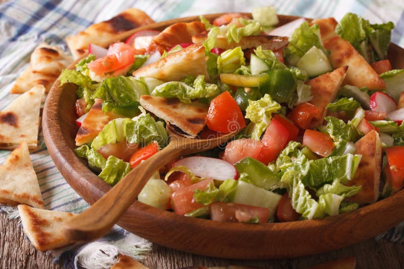 Traditionelle Arabische Fattoush Salatnahaufnahme Horizontale ...