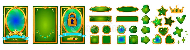 Level Background Card For Mobile Game Ui Design Victory Ribbon Witch Stars Buttons Set Stock Vector Illustration Of Game Design