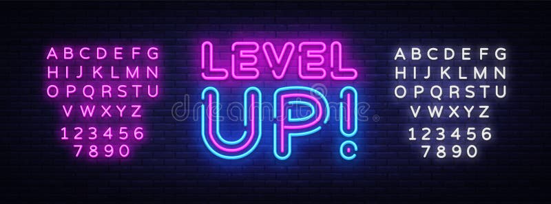 Level Up Neon Text Vector. Level Up neon sign, design template, modern trend design, night neon signboard, night bright royalty free illustration Level Up Neon Text Vector. Level Up neon sign, design template, modern trend design, night neon signboard, night bright royalty free illustration