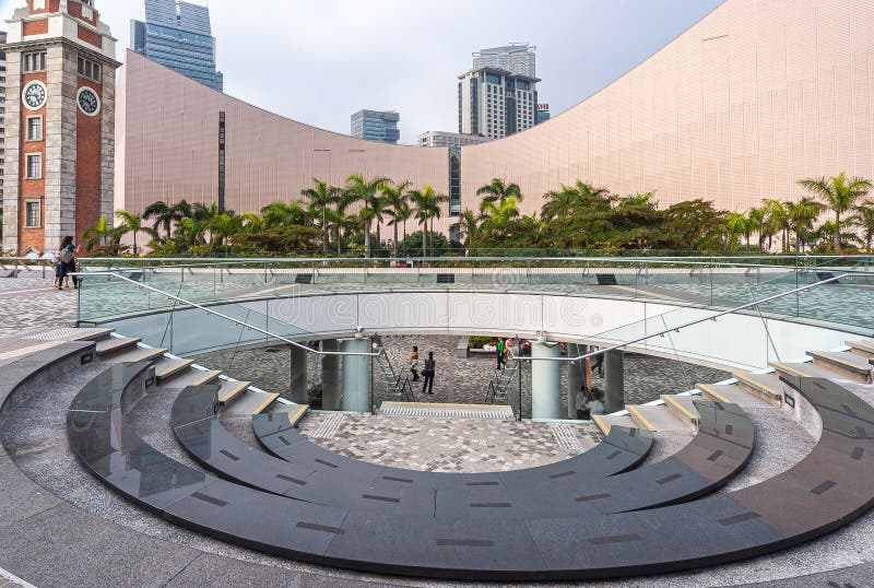 2 levels steps and circular seating at Cultural Centre, Kowloon, Hong Kong, China