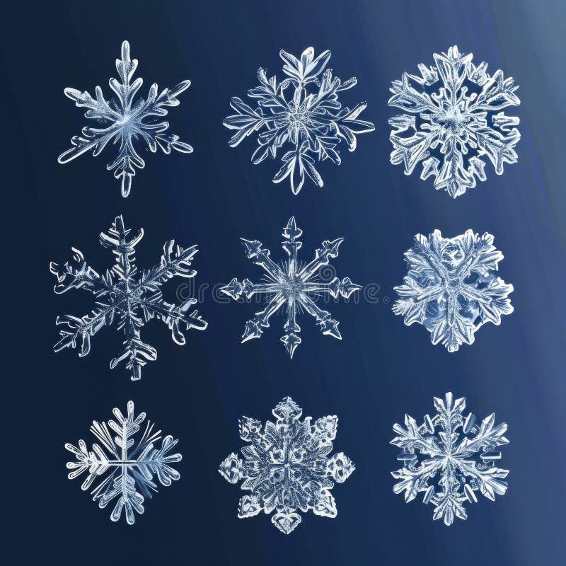 lifestyle photo set of snowflakes. Meteorology realistic element. symbol of cold, frost. Design element for winter season. AI generated. lifestyle photo set of snowflakes. Meteorology realistic element. symbol of cold, frost. Design element for winter season. AI generated