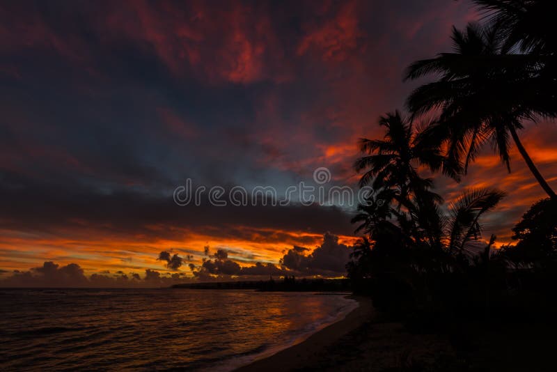 North shore Oahu sunrise with vivid colors. North shore Oahu sunrise with vivid colors