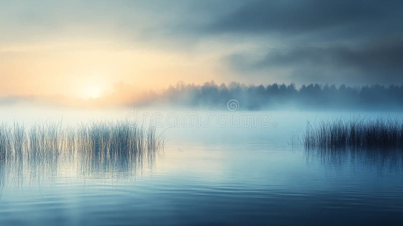 Lever de soleil paisible au-dessus du lac Misty illustration libre de droits