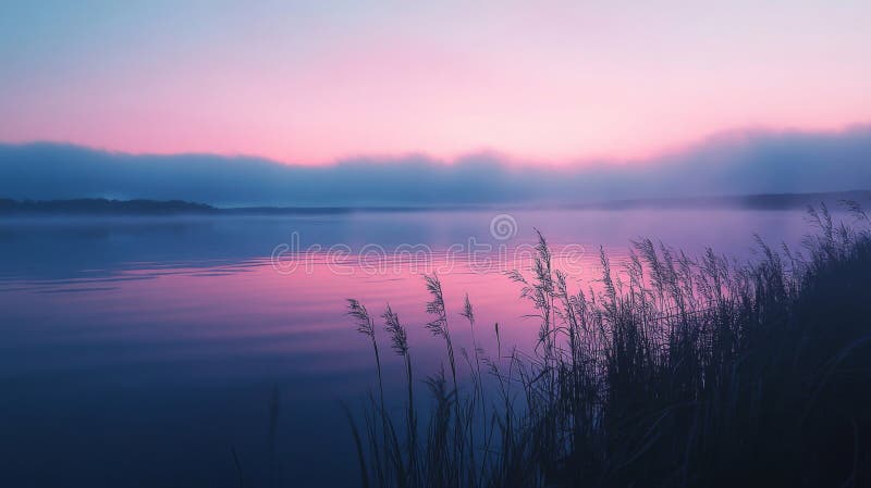 Lever de soleil paisible au-dessus du lac Misty illustration de vecteur