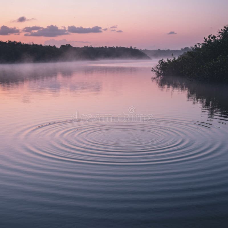 Lever de soleil paisible sur l'eau calme avec la houlette illustration libre de droits