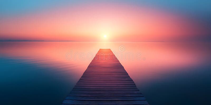 Lever de soleil paisible sur l'eau calme étonnant Photographie de la nature illustration de vecteur
