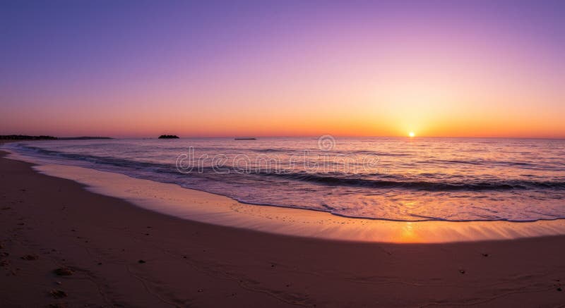 Lever De Soleil Sur La Plage Calme D'Océan illustration stock