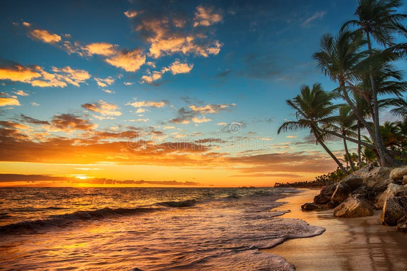 Lever de soleil sur une île tropicale Paysage du paradis ISL tropical