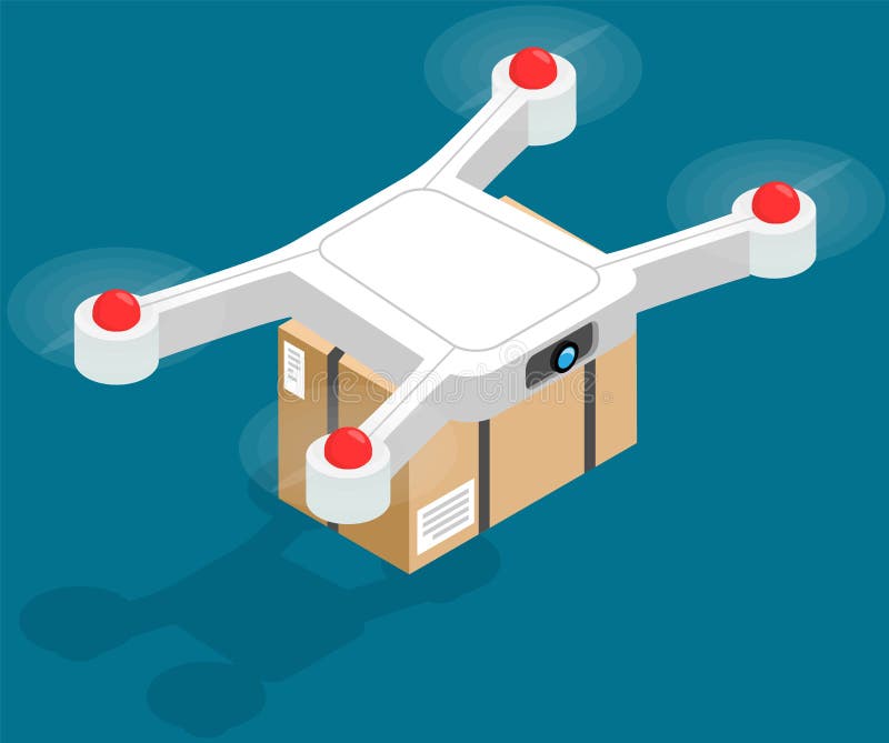 Leveranstjänster levererar paket med flyghelikopter. framtida teknik för hemleverans online stock illustrationer