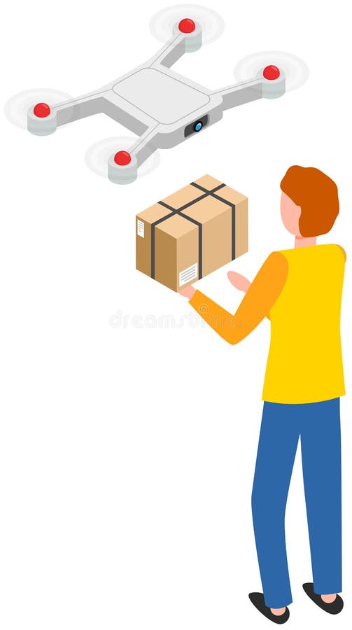 Leveranstjänster levererar paket med flyghelikopter. framtida teknik för överföring av varor online vektor illustrationer