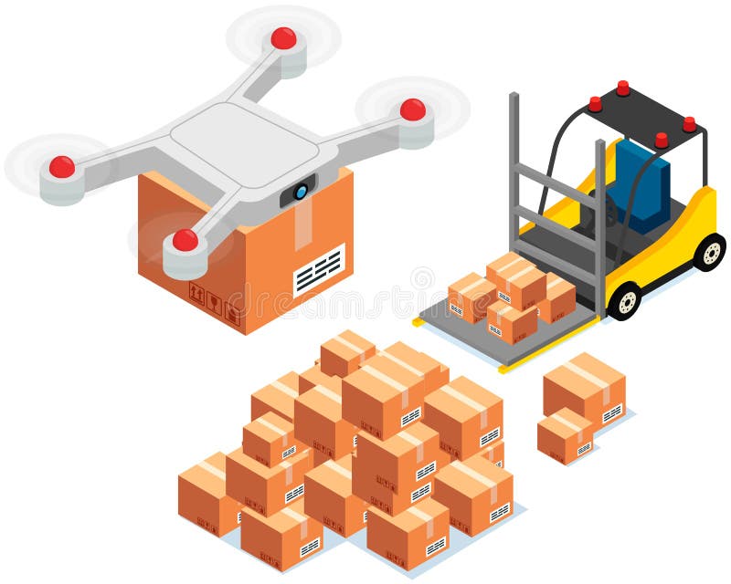 Leveranstjänster levererar paket med flyghelikopter. framtida teknik för överföring av varor online vektor illustrationer