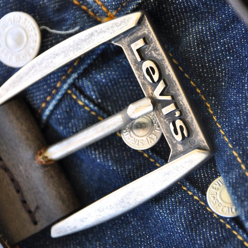 Levi`s Denim Jeans Brown Leather Belt and Silver Buttons, TÃ¼rkiye Istanbul  March 05 2011 Editorial Image - Image of clothing, fabric: 223949950