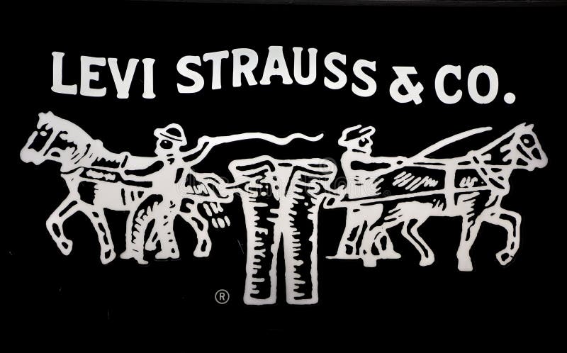 Levi strauss jeans brand logo on black and white . iconic blue jeans business brand. Levi strauss jeans brand logo on black and white . iconic blue jeans business brand