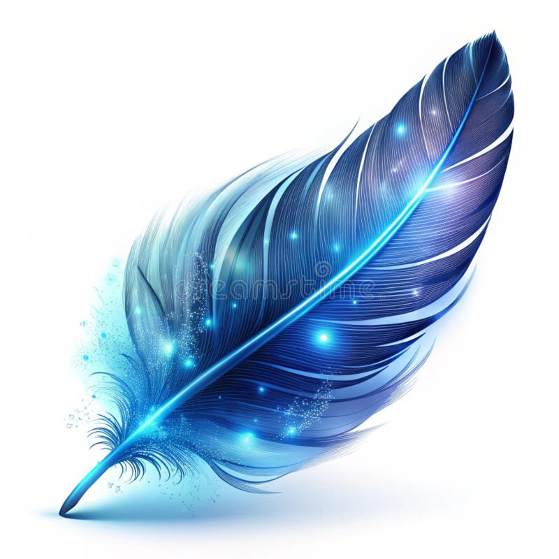 Levitating digital feather with glowing trails vector illustration