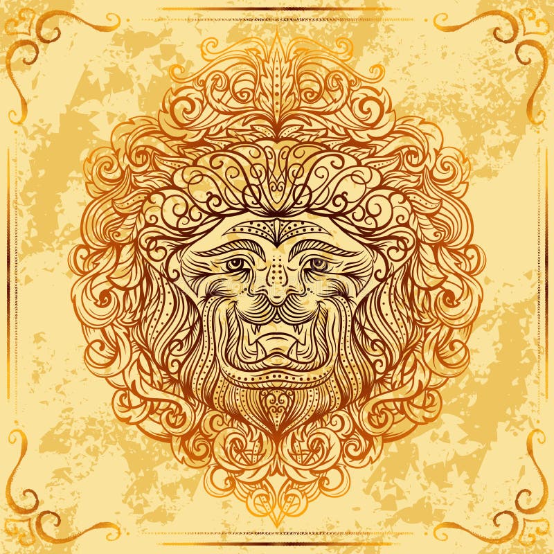 Lew głowa z barokowym ornamentem na grunge starzał się papierowego tło Rocznika tatuażu sztuka royalty ilustracja Lew głowa z barokowym ornamentem na grunge starzał się papierowego tło Rocznika tatuażu sztuka royalty ilustracja