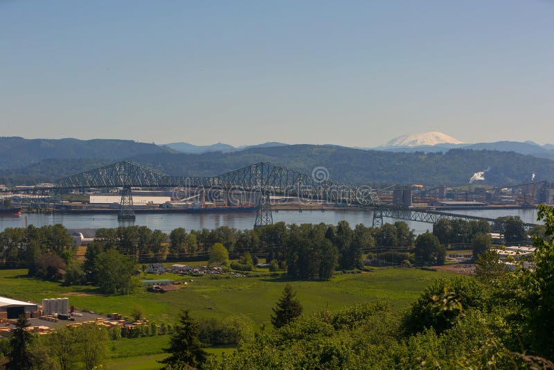 Lewis and Clark Bridge over Columbia River with Mt. St Helens stock image Lewis and Clark Bridge over Columbia River with Mt. St Helens stock image