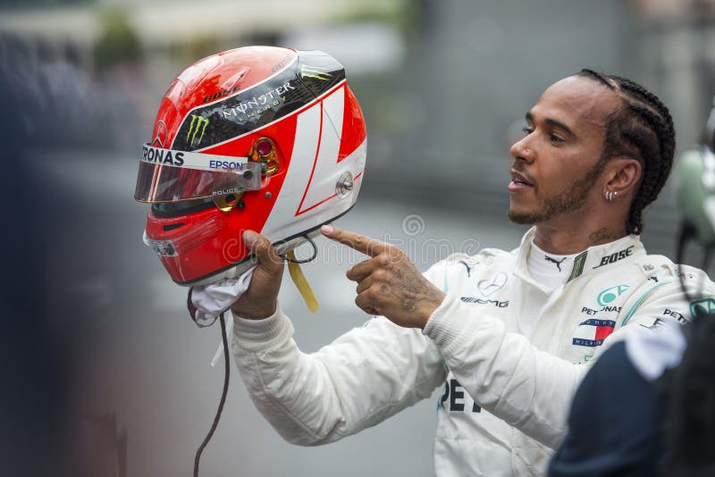 Lewis Hamilton of Mercedes AMG Petronas Motorsport celebrates in parc ferme after the F1 Grand Prix of Monaco