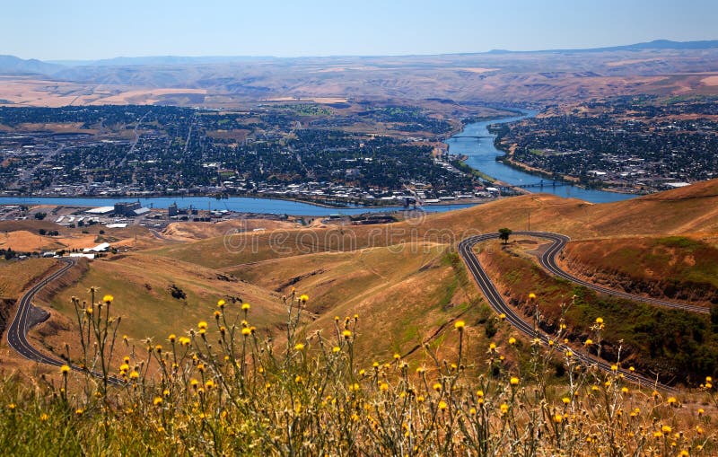 View of Snake River in Lewiston Idaho taken from Lewiston Hill. Lewiston is named for Meriwether Lewis of Lewis and Clark and is the most inland seaport of any port on the West Coast. View of Snake River in Lewiston Idaho taken from Lewiston Hill. Lewiston is named for Meriwether Lewis of Lewis and Clark and is the most inland seaport of any port on the West Coast