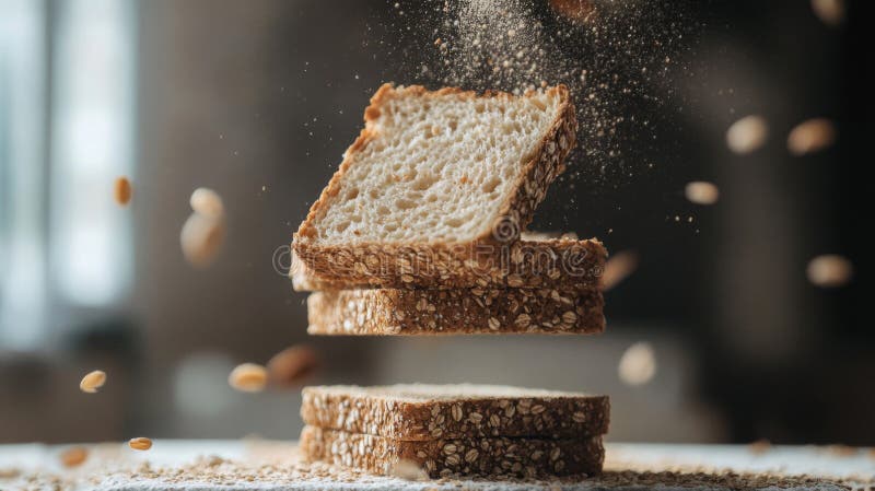 Lewitacja Fotografia krojonego chleba z ziarnami ilustracji