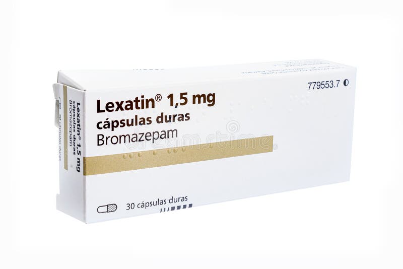 Huelva, Spain - July 23, 2020: Lexatin brand of Bromazepam. A benzodiazepine drug with anxiolytic, sedative, hypnotic and skeletal