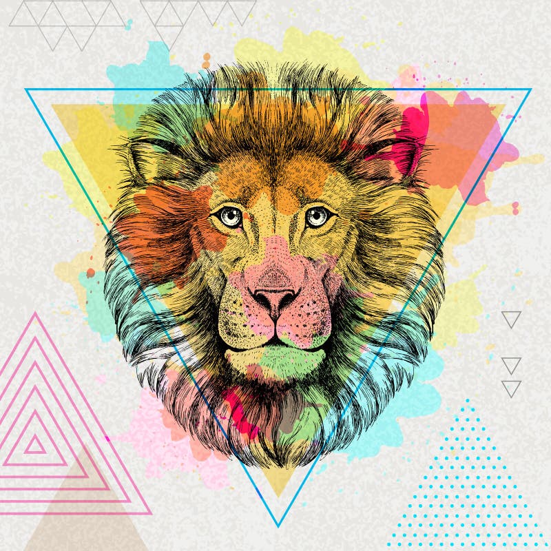 León animal del inconformista en fondo artístico de la acuarela del polígono libre illustration León animal del inconformista en fondo artístico de la acuarela del polígono libre illustration